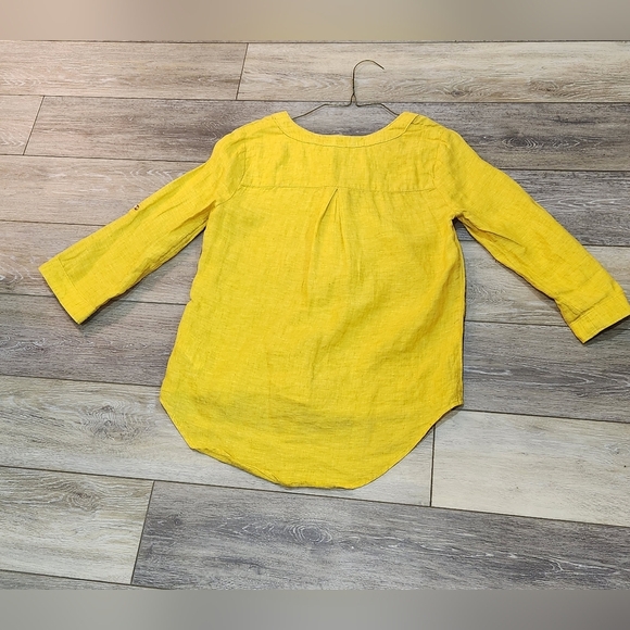 Maeve Anthropologie Blouse Womens 2 Marva Lace-Up Linen Gold Yellow Roll Tabs - Picture 7 of 7